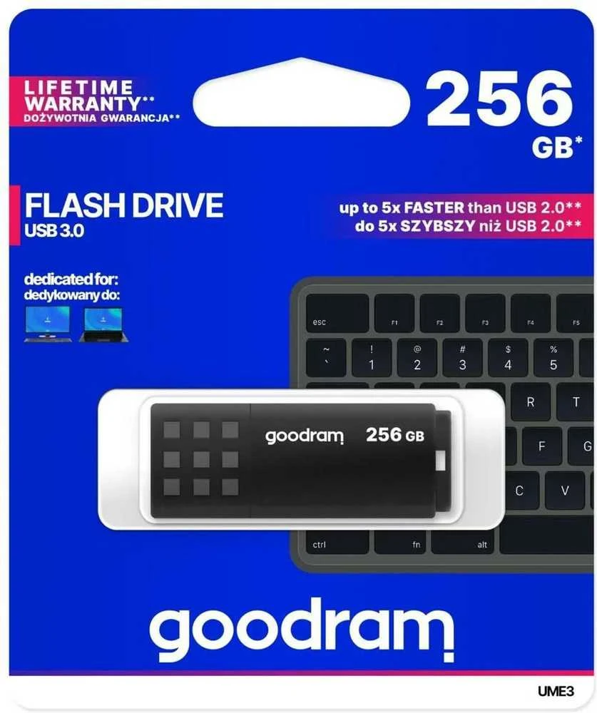 Pendrive Goodram USB 3.2 laikiklis 256 GB juodas