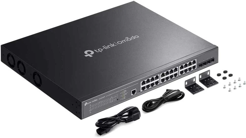 Šakotuvas TP-LINK | Komutatorius | SG3428XMPP Omada | Valdomas L2 | Montuojamas į lentyną | Gigabito Ethernet (varinis) jungčių kiekis: 24 | SFP+ jungčių kiekis: 4 | PoE+ jungčių kiekis: 16 ir 8x PoE++