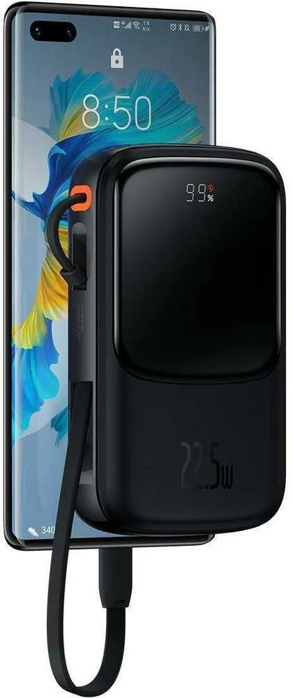 Powerbank Baseus Qpow PRO su laidu, 10000mAh, 22.5W (juodas)