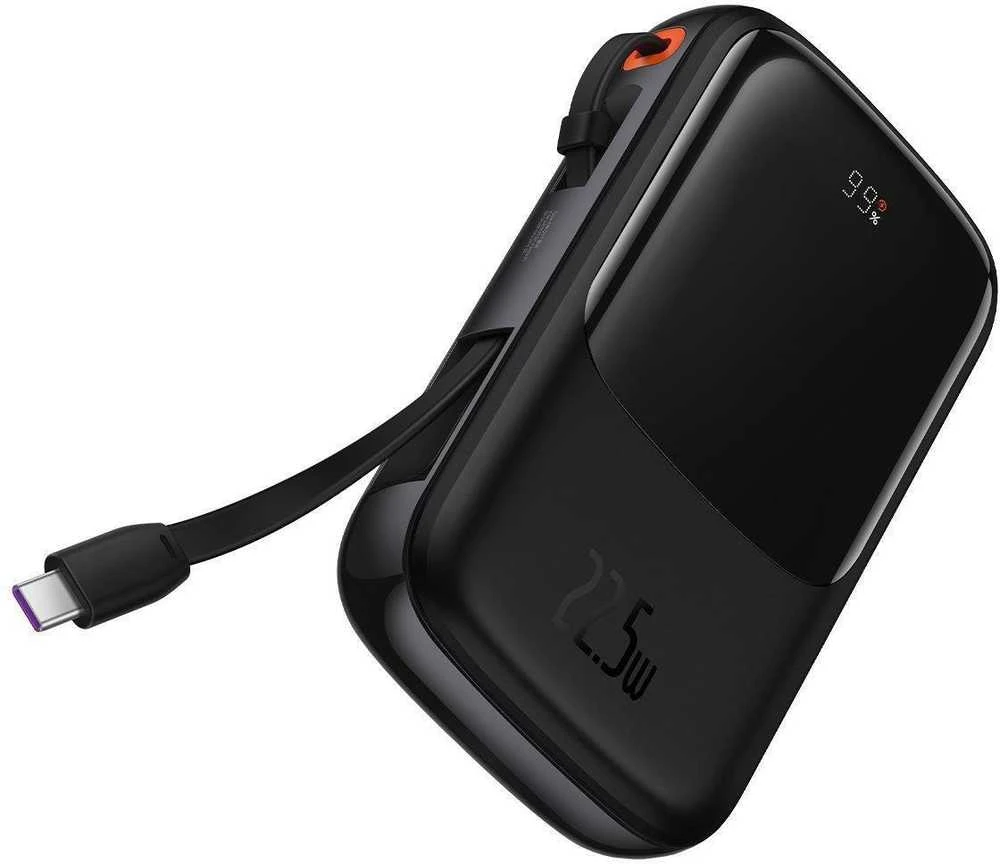 Powerbank Baseus Qpow PRO su laidu, 10000mAh, 22.5W (juodas)