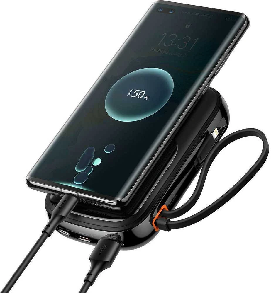 Powerbank Baseus Qpow PRO su laidu, 10000mAh, 22.5W (juodas)