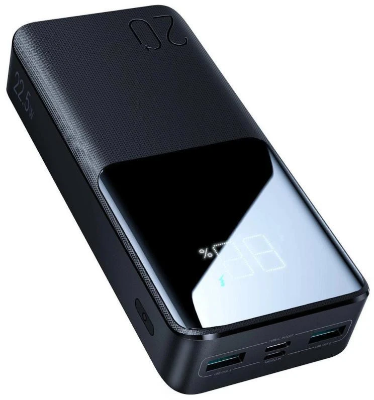 Joyroom JR-QP192 Star Series Mini 20000mAh 22.5W Powerbank with Digital Ekranas - Juodas