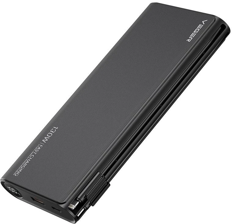 Nešiojamoji baterija Veger TCE130 (W2503) PD 130W 25000 mAh su integruotais C tipo laidais / Lightning juodas