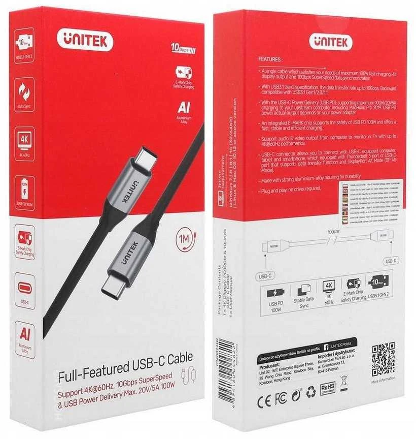UNITEK C14082ABK USB cable USB 3.2 Gen 2 (3.1 Gen 2) 1 m USB C Juodas