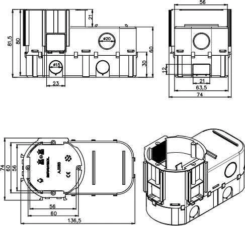 Montavimo dėžutė elektronikai Pawbol A.0083 68x82mm
