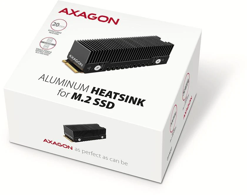 AXAGON CLR-M2XT pasyvus - M.2 SSD, 80 mm SSD, ALU korpusas, silikoninės šiluminės pagalvėlės, aukštis 20 mm