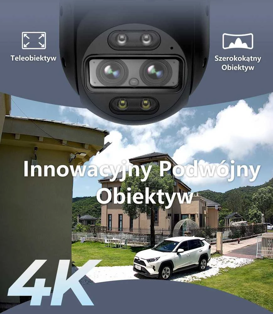 Reolink 4K „Wi-Fi 6“ dviejų objektyvų apsaugos kamera | „TrackMix“ serija W760 | PTZ | 8 MP | 2,8 mm / F1.6 | IP65 | H.264, H.265 | „Micro SD“, maks. 512 GB