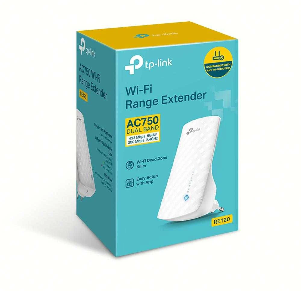 TP-LINK AC750 Wi-Fi diapazono plėstuvas prie sienos prijungtas 3 vidinės antenos 433Mbps esant 5GHz + 300Mbps esant 2,4GHz diapazono plėstuvo režimui WPS