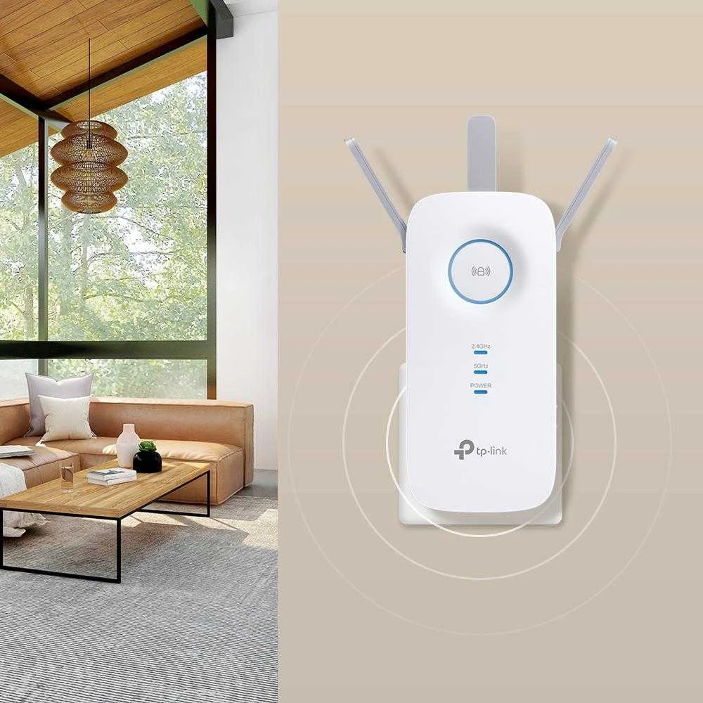 TP-LINK | AC1900 „Wi-Fi“ diapazono plėtiklis | RE550 | 802.11ac | 2GHz/5GHz | 600+1300 Mbit/s | 10/100/1000 Mbit/s | Ethernet LAN (RJ-45) jungtys: 1 | MU-MiMO: Ne | ne PoE | Antenos tipas: 3 išorinės