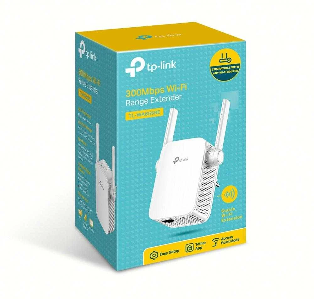 TP-LINK | Prailginti | TL-WA855RE | 802.11n | 2,4 GHz | 300 Mbit/s | 10/100 Mbit/s | Ethernet LAN (RJ-45) jungle 1 | MU-MiMO Nr. | nėra PoE | Antenos tipas 2x išorinė