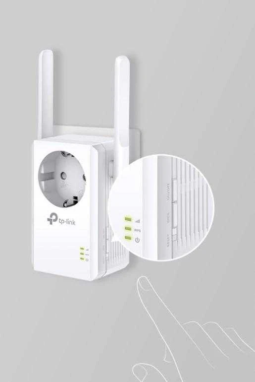 TP-LINK 300Mbps belaidis N sieninis diapazono ilgintuvas su pralaidumu „Atheros 2T2R 2.4GHz 802.11n/g/b“ įjungimu/išjungimu ir diapazono ilgintuvu