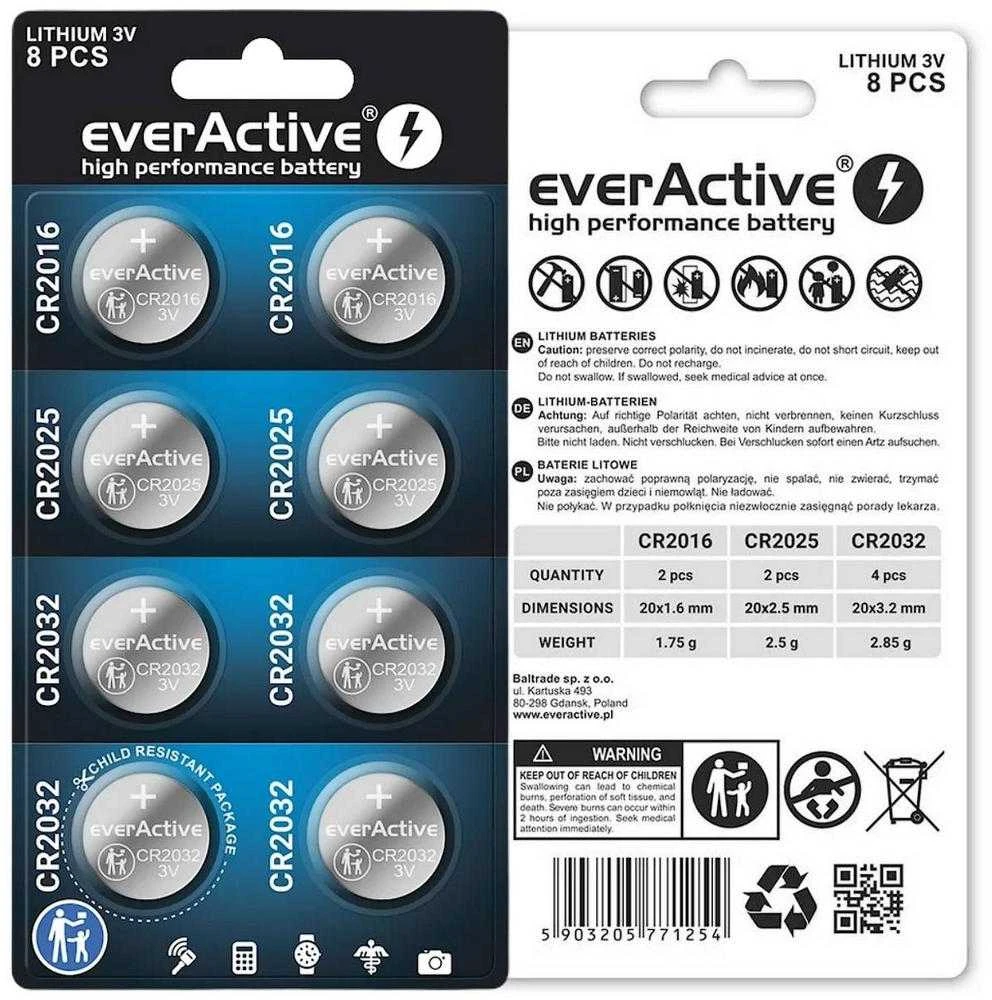 EverActive baterijų rinkinys su techniniais duomenimis