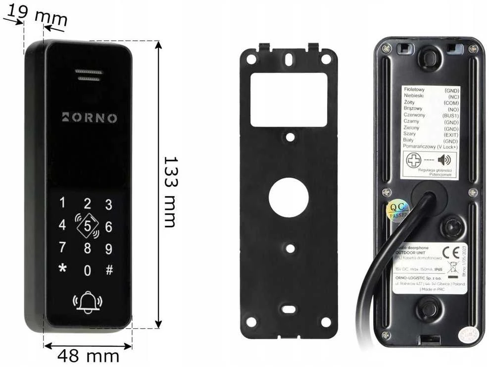 Orno SANDI, vienos šeimos domofono komplektas, be ragelio, 2 laidų, užšifruotas, RFID, juodas