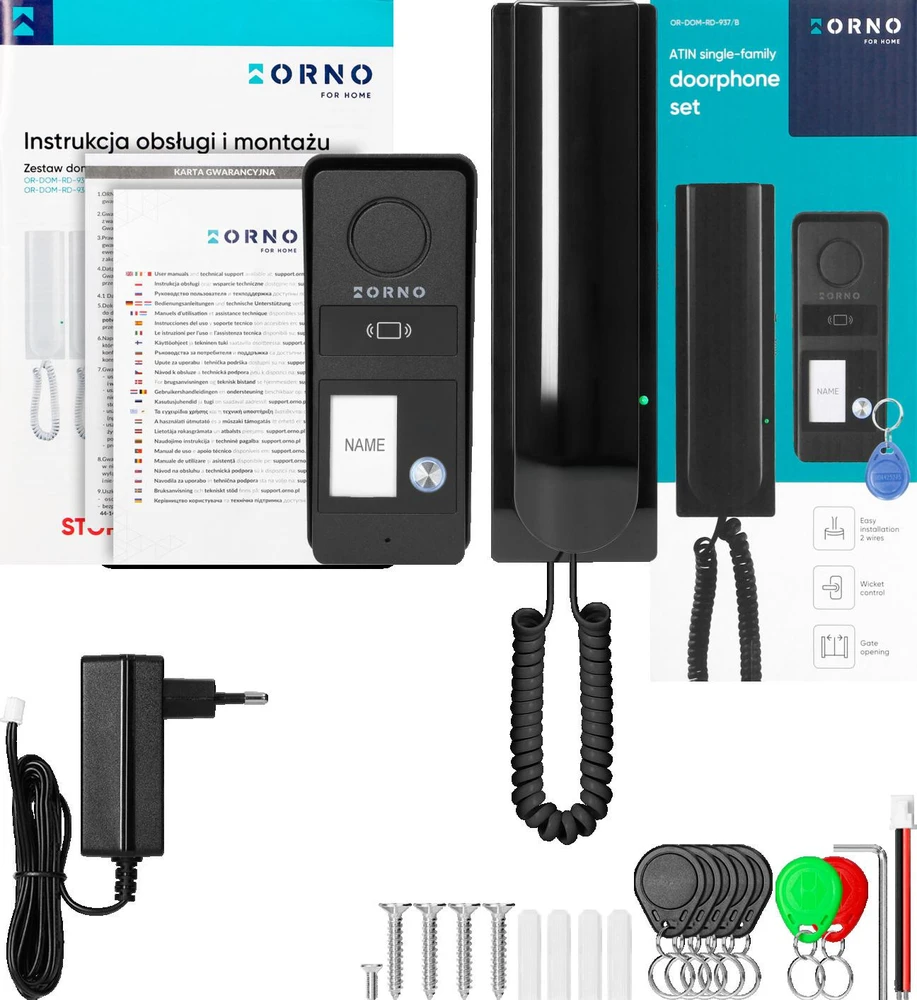 Orno ATIN, vienos šeimos domofono komplektas, 2 laidų, RFID, juodas