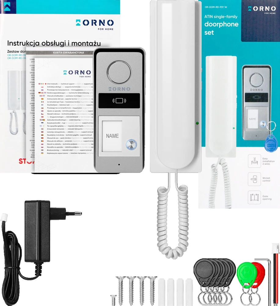 Orno ATIN, vienos šeimos domofono komplektas, 2 laidų, RFID, baltas