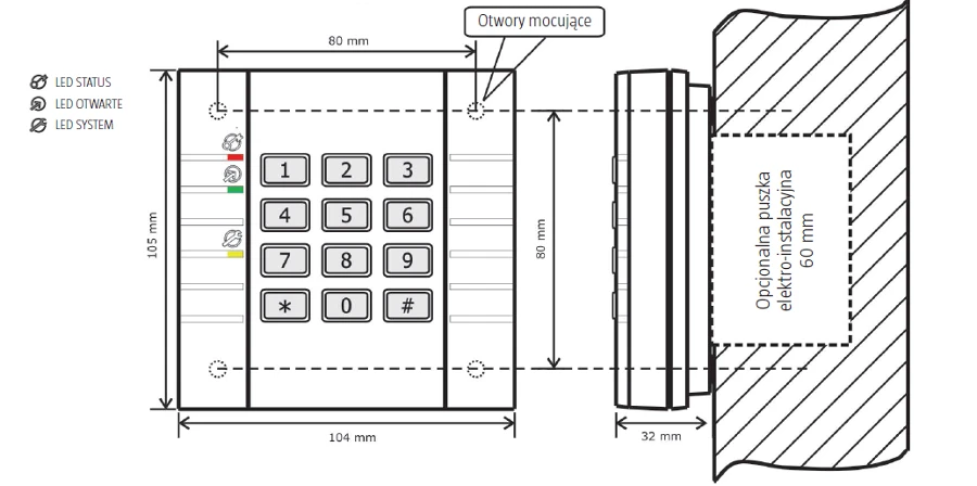 ROGER PR302 techninių matmenų schema