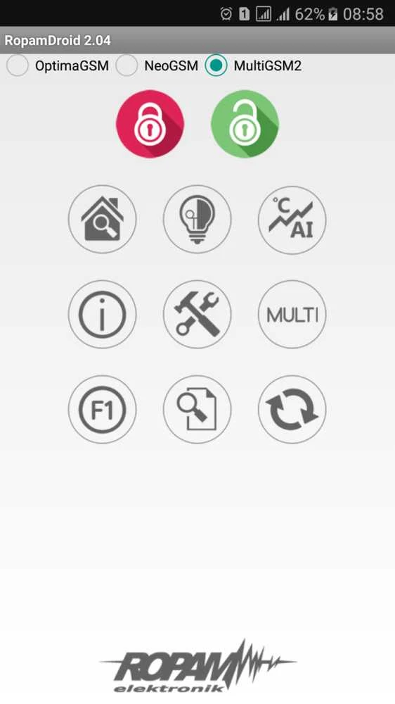 RopamDroid valdymo programėlės sąsaja
