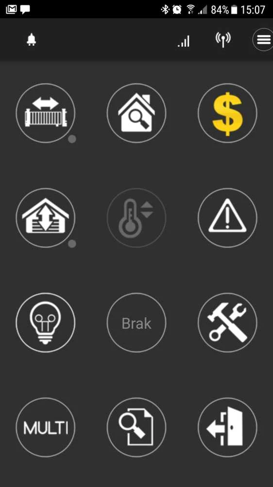 Ropam MultiGSM valdymo mobiliosios programėlės sąsaja