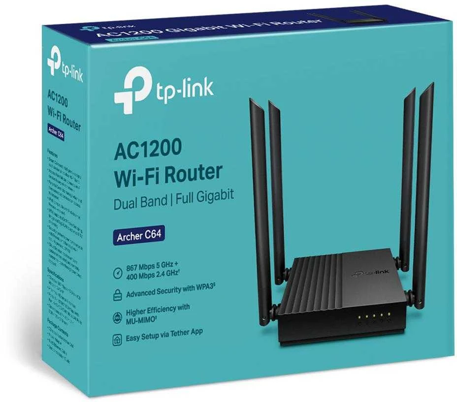 TP-LINK Archer C64 AC1200 dviejų dažnių WiFi maršrutizatorius