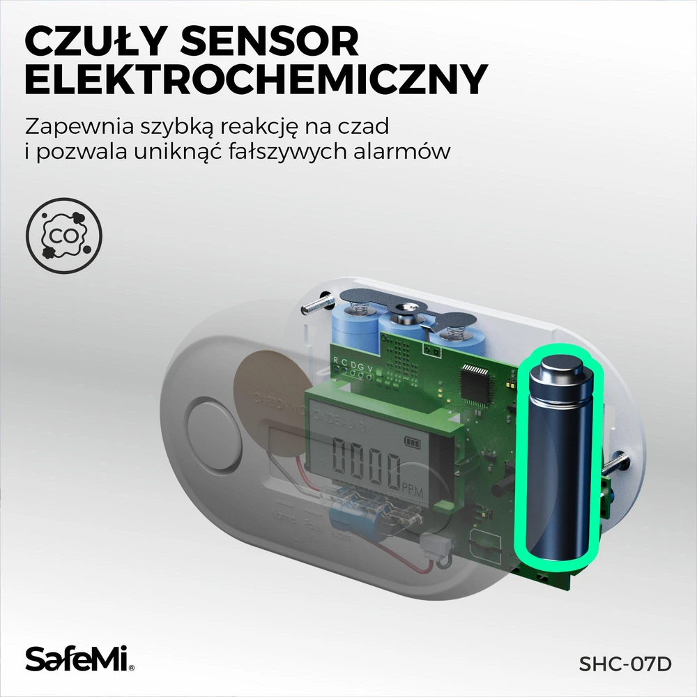 SAFEMI anglies monoksido jutiklis - B - 7 metų garantija SHC-07D