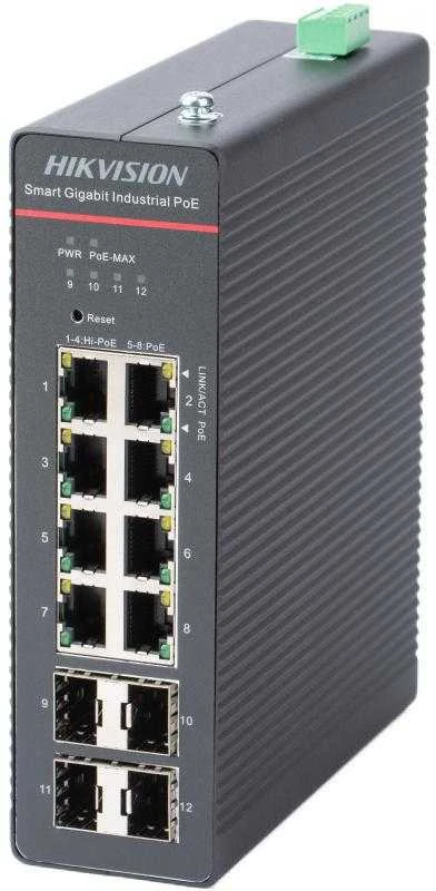 Šakotuvas PRAMONINIS SWITCH'AS POE DS-3T1512HP-SI-8P4F/NOPOWER 8 PRIEVADŲ SFP Hikvision
