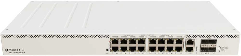 Maršrutizatorius „MikroTik“ | Debesų maršrutizatorių komutatorius | CRS320-8P-8B-4S+RM su „RouterOS v7“, 2U stovo montuojamas korpusas | Tinklo palaikymas: ne | MU-MiMO: ne | be mobiliojo plačiajuosčio ryšio