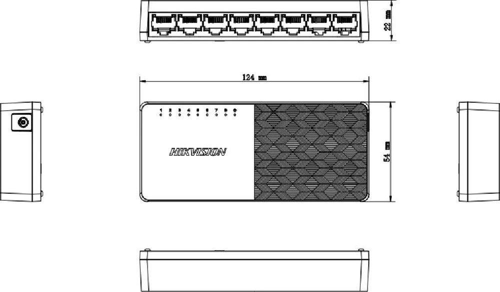 Šakotuvas Hikvision 8 prievadų komutatorius DS-3E0508D-O