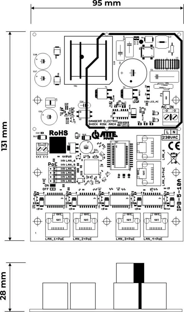 Šakotuvas 6 prievadų PoE komutatorius su integruotu adapteriu ATTE IPB-5-10A-OF
