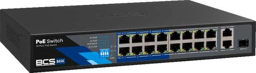 Šakotuvas SWITCH POE BCS-B-SP1602G-1SFP 16 PRIEVADŲ SFP BCS BASIC