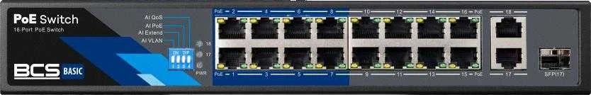 Šakotuvas SWITCH POE BCS-B-SP1602G-1SFP 16 PRIEVADŲ SFP BCS BASIC