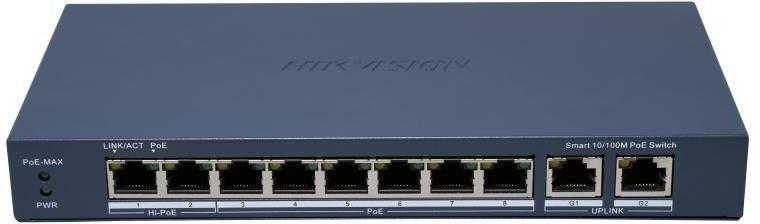 Šakotuvas SWITCH POE DS-3E1310HP-EI 8 PRIEVADŲ Hikvision