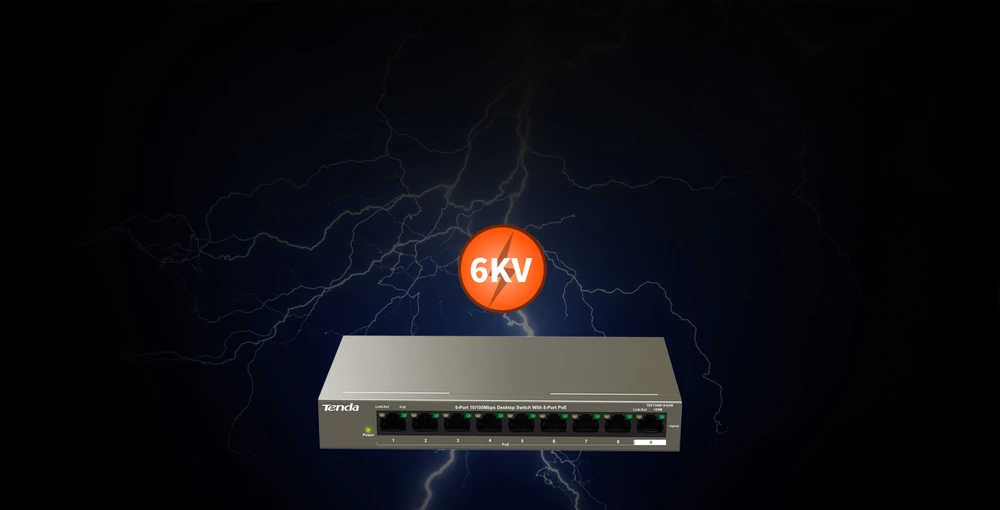 Šakotuvas Tenda TEF1109P-8-102W tinklo jungiklis Fast Ethernet (10/100) Power over Ethernet (PoE) Metallic