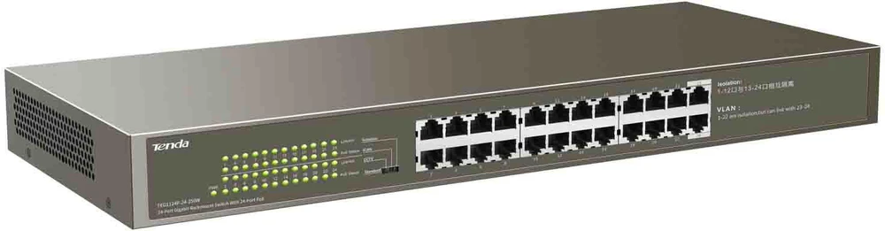Šakotuvas Tenda TEG1124P-24-250W tinklo jungiklis Nevaldomas Gigabit Ethernet (10/100/1000) Maitinimas per Ethernet (PoE)