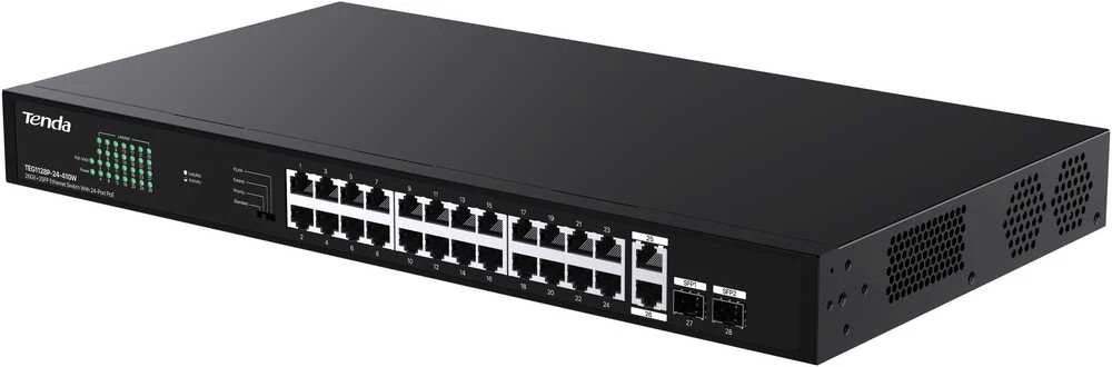 Šakotuvas Tenda TEG1128P-24-410W tinklo komutatorius nevaldomas gigabito eternetas (10/100/1000) su maitinimu per eternetą (PoE)