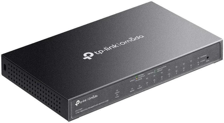 Šakotuvas TP-LINK ES210GMP Omada 10 prievadų Gigabit lengvai valdomas jungiklis su 8 prievadų PoE+ | TP-LINK
