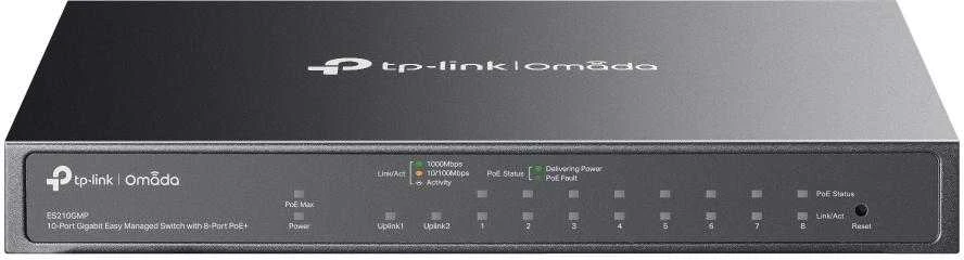 Šakotuvas TP-LINK ES210GMP Omada 10 prievadų Gigabit lengvai valdomas jungiklis su 8 prievadų PoE+ | TP-LINK