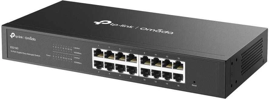 Šakotuvas TP-LINK | ES216G | „Omada“ 16 prievadų gigabito lengvai valdomas komutatorius | Stalinis / montuojamas ant stovo | Valdomas | Maitinimo šaltinis: 100–240 V, 50/60 Hz