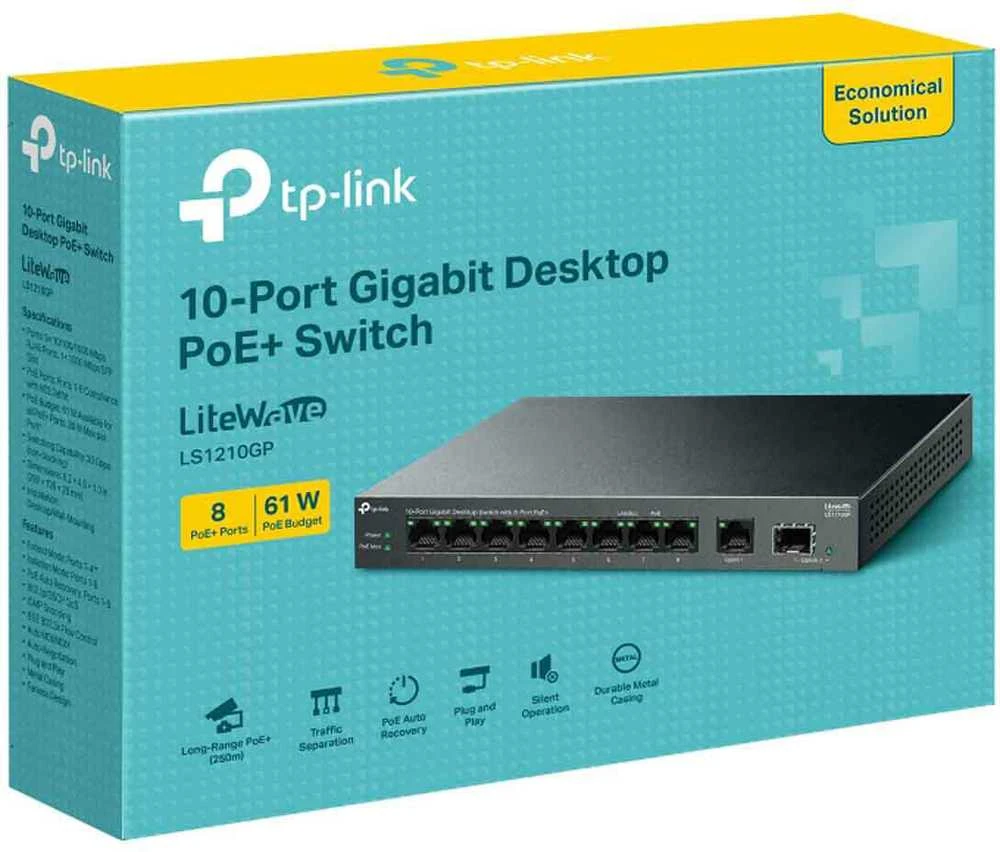 TP-LINK | 10 prievadų Gigabit Desktop Switch su 8 prievadų PoE+ | LS1210GP | Nevaldomas | Darbalaukis