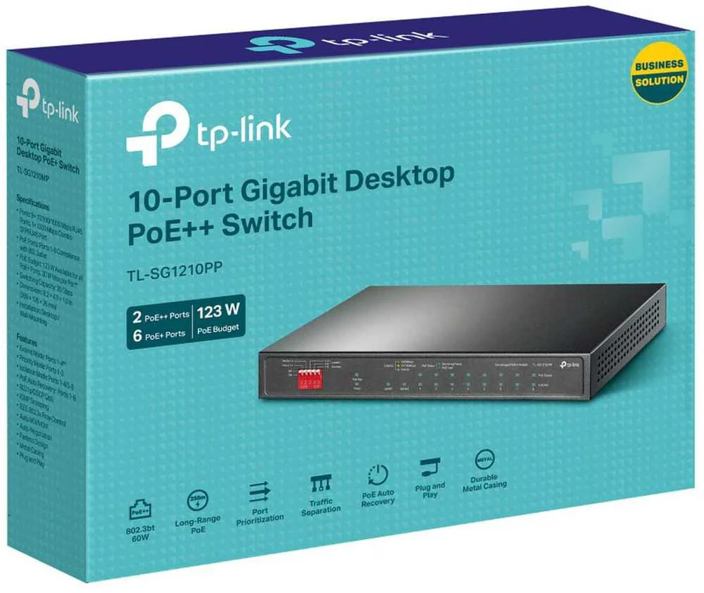 Šakotuvas TP-LINK | 10 prievadų Gigabit Desktop Switch su 6 prievadų PoE+ ir 2 prievadų PoE++ | TL-SG1210PP | Nevaldomas | Darbalaukis