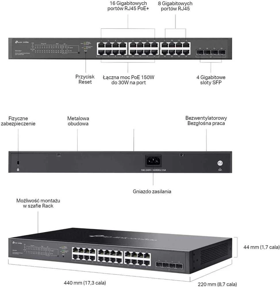 Šakotuvas TP-Link Omada 28 prievadų gigabito išmanusis komutatorius su 16 prievadų PoE+