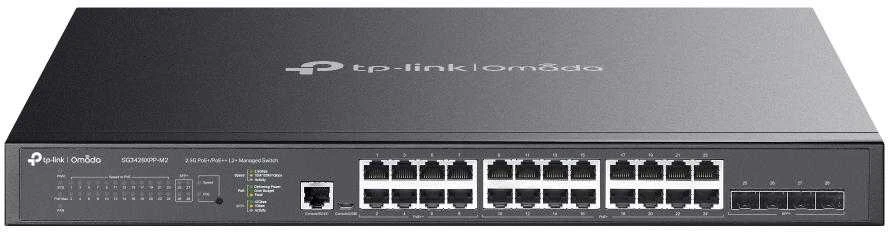 Šakotuvas Port TP-Link Omada 24 prievadų 2.5GBASE-T ir 4 prievadų 10GE SFP+ L2+ valdomas komutatorius su 16 prievadų PoE+ ir 8 prievadų PoE++