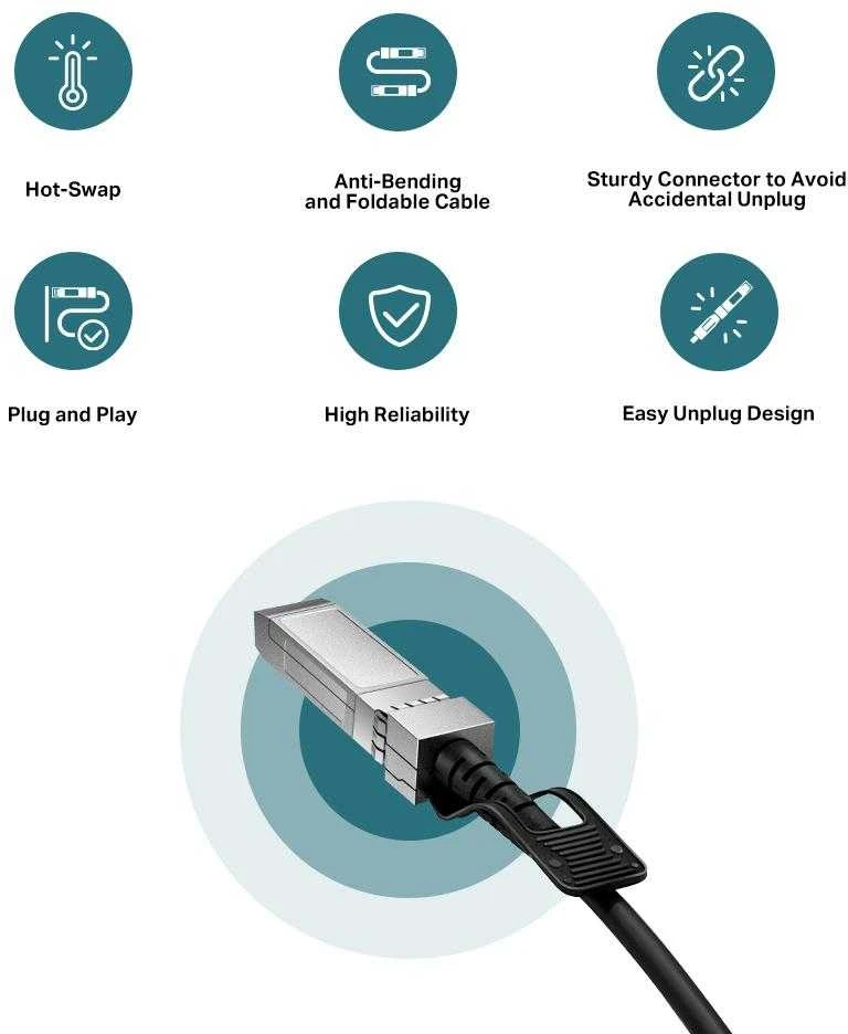 Šakotuvas TP-LINK TL-SM5220-1M 1 metro 10G SFP+ tiesioginio prijungimo kabelis | TP-LINK