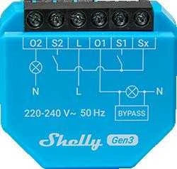 Shelly 2L Gen3 2 kanalų relė veikianti be nulio