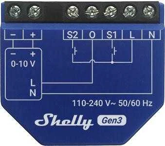 Shelly Gen3 Dimmer 0/1-10V PM šviesos intensyvuno valdiklis (Wifi, Bluetooth)