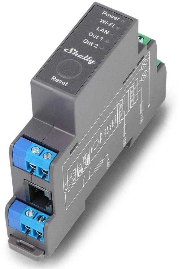 Shelly PRO 2 išmanioji 2 kanalų relė valdoma Wifi LAN ar Bluetooth montuojama ant DIN bėgelio