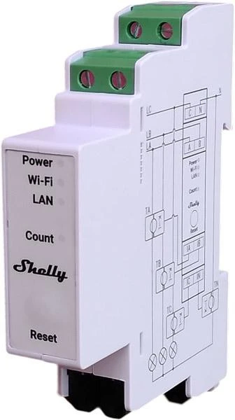 „Shelly PRO 3EM 120A“ 3 padėčių elektros energijos skaitiklis su „WiFi“ / „Bluetooth“ / „Matter“ ryšiu