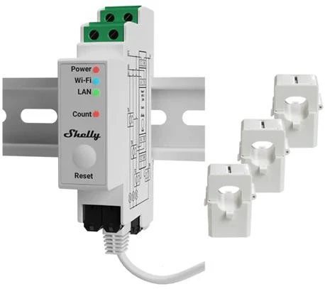 „Shelly PRO 3EM 120A“ 3 padėčių elektros energijos skaitiklis su „WiFi“ / „Bluetooth“ / „Matter“ ryšiu