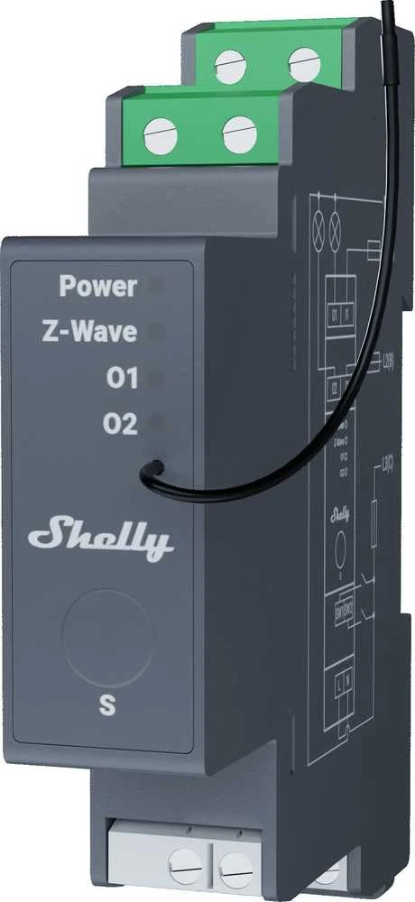 Shelly Qubino Wave Pro 2 profesionalus 2 kanalų DIN bėgio išmanusis jungiklis su sausais kontaktais.