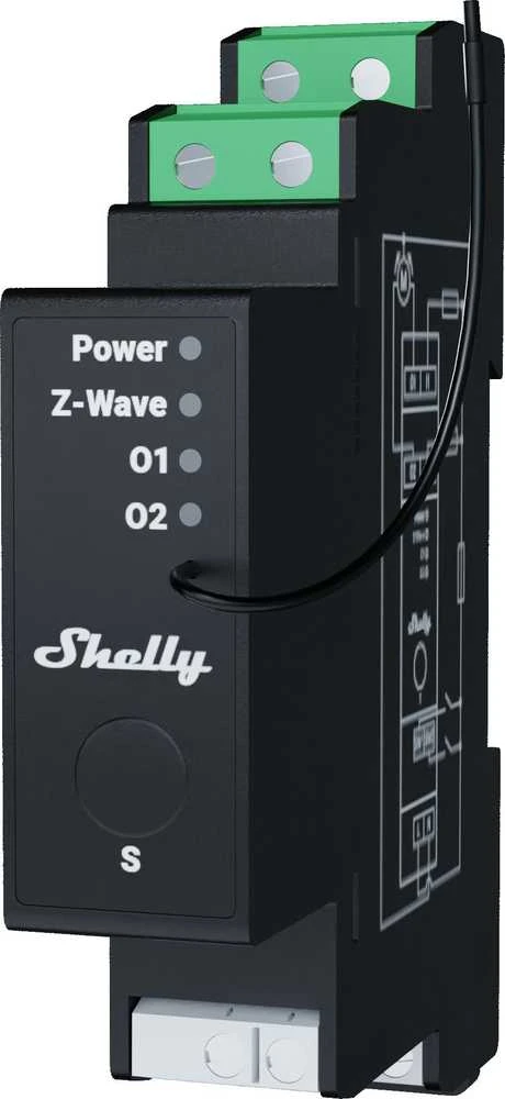 Shelly Qubino Wave Pro 2PM​ profesionalus 2 kanalų DIN bėgio išmanusis jungiklis su energijos matavimu.
