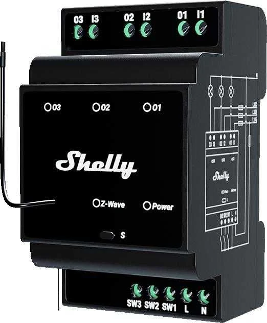 Shelly Qubino Wave Pro 3 3 kanalų DIN Z-wave magistralės relė